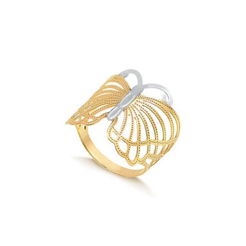 18K Gold Layered Oro Laminado Ring   Butterfly Form Style